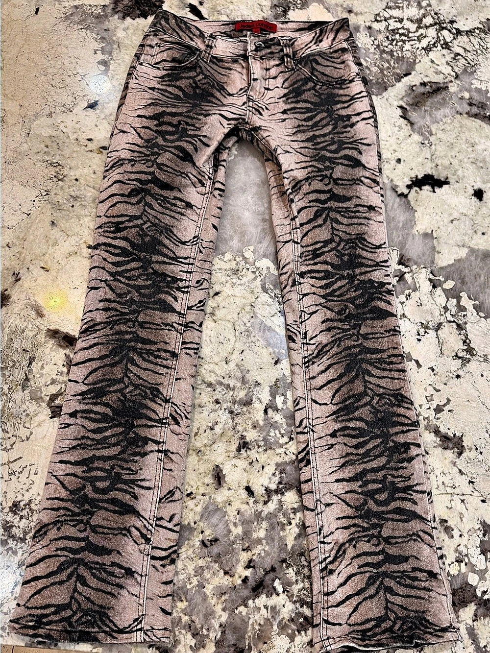 Jaded London Tiger Print Low Rise Boot Cut Jeans
